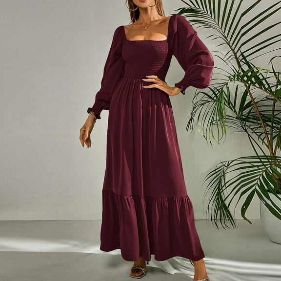 WJHWSX Womens Fall Dresses,Casual Dresses for Women,Fall Dresses for Women 2025,Long Sleeve,Easy Care,Soft,Solid,XL(US:10)