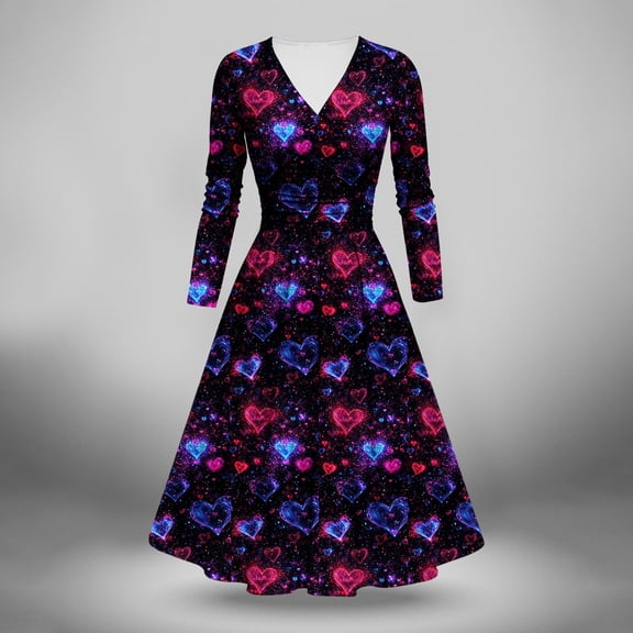 WJHWSX Womens Fall Dresses,Casual Dresses for Women,Fall Dresses for Women 2025,Long Sleeve,V Neck,Breathable,Printed,S(US:4)