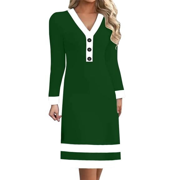 WJHWSX Womens Fall Dresses,Casual Dresses for Women,Fall Dresses for Women 2025,Long Sleeve,V Neck,Breathable,Solid,L