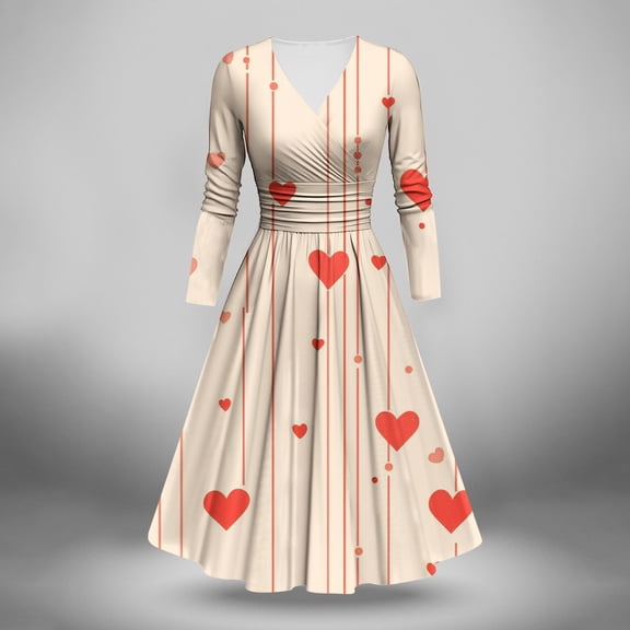 WJHWSX Womens Fall Dresses,Casual Dresses for Women,Fall Dresses for Women 2025,Long Sleeve,V Neck,Comfort Fit,Printed,S(US:4)