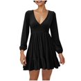 thumbnail image 1 of ATENAR Womens Fall Dresses,Casual Dresses for Women,Mini Dreeses,Long Sleeve,V Neck,Easy Care,Solid,S(US:4), 1 of 8