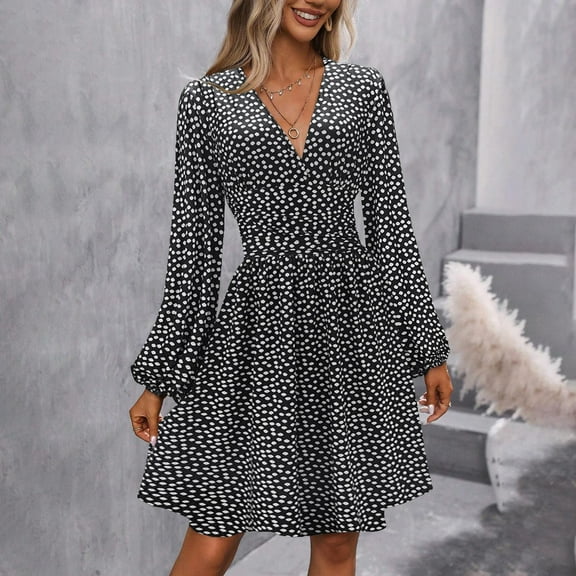 WJHWSX Womens Fall Dresses,Casual Dresses for Women,Fall Dresses for Women 2025,Long Sleeve,V Neck,Soft,Printed,S