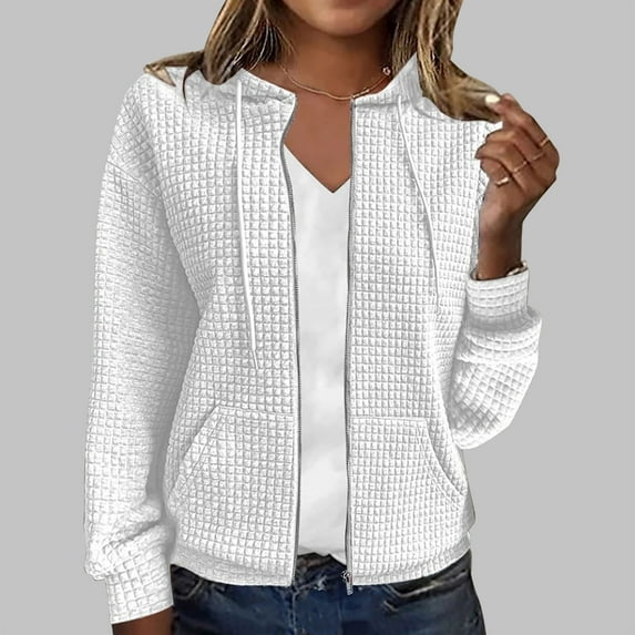 WJHWSX Womens Hoodies,Zip Up Hoodie,Easy Care,Stretch Fabric,Polyester,White,M(US:6)