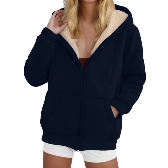ATENAR Womens Hoodies,Zip Up Hoodie,Soft,Comfort Fit,Polyester,Navy,2XL