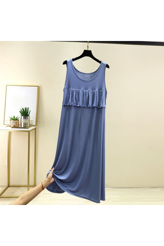 Womens Nightgown,Long Nightgowns for Women,Easy Care,Breathable,Cotton,Polyester ,Blue,2XL