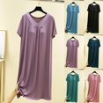 thumbnail image 1 of ATENAR Womens Nightgown,Dresses for Women,Short Sleeve,Breathable,Easy Care,Cotton,V Neck,Purple,L, 1 of 4