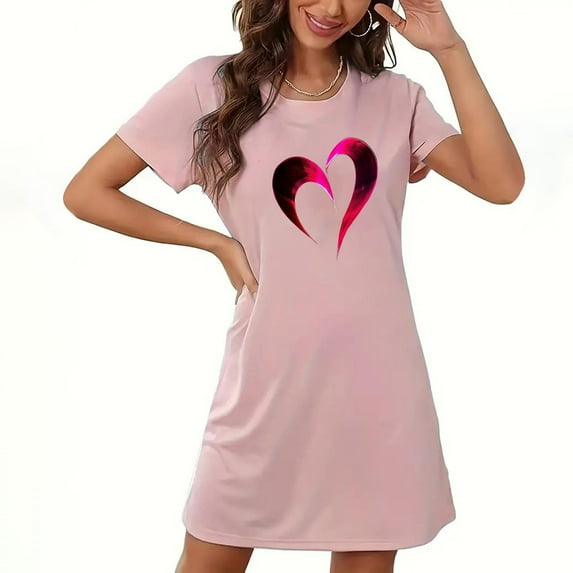 WJHWSX Womens Nightgown,Nightgowns for Women,Breathable,Slip-On,Printed,Pink,L(US:8)