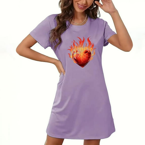 WJHWSX Womens Nightgown,Nightgowns for Women,Breathable,Slip-On,Printed,Purple,2XL(US:12)