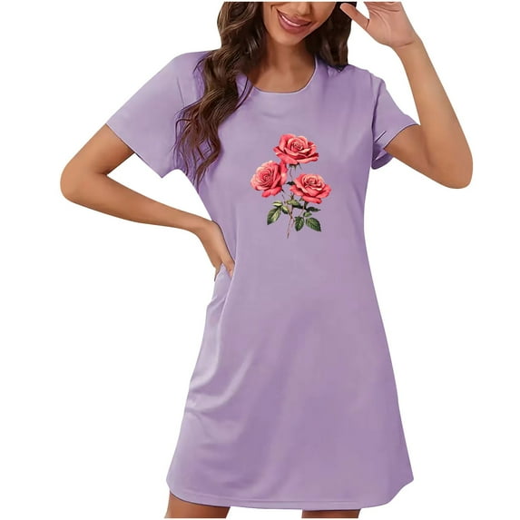 WJHWSX Womens Nightgown,Nightgowns for Women,Comfort Fit,Moisture Wicking,Printed,Purple,S(US:4)