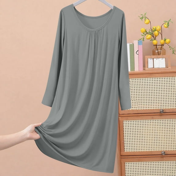 WJHWSX Womens Nightgown,Nightgowns for Women,Easy Care,Slip-On,Solid,Gray,3XL