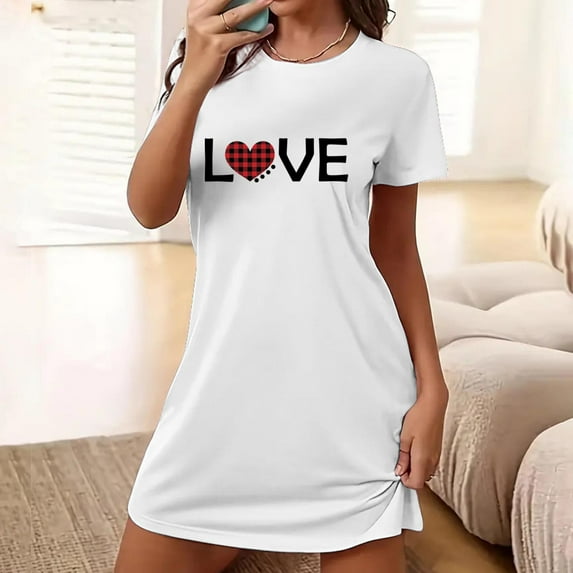 WJHWSX Womens Nightgown,Nightgowns for Women,Easy Care,Soft,Printed,White,M(US:6)