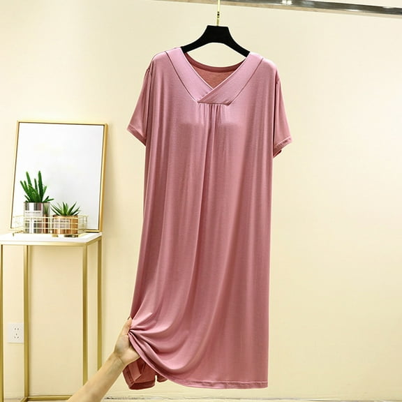 ATENAR Womens Nightgown,Nightgowns for Women,Moisture Wicking,Breathable,Cotton,Polyester ,Pink,L