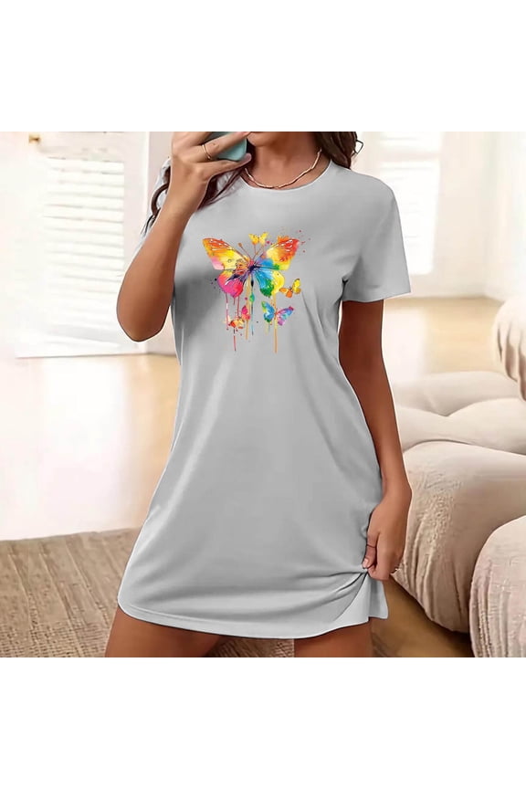 Womens Nightgown,Womens Dresses,Moisture Wicking,Comfort Fit,Printed,Gray,L(US:8)