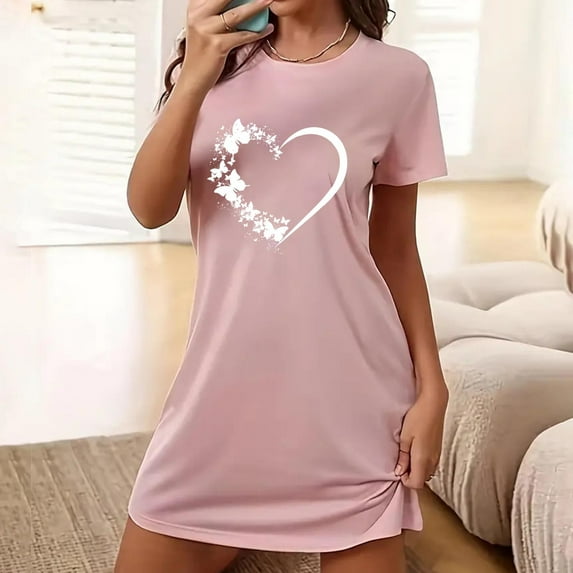 WJHWSX Womens Nightgown,Nightgowns for Women,Moisture Wicking,Comfort Fit,Printed,Pink,S(US:4)