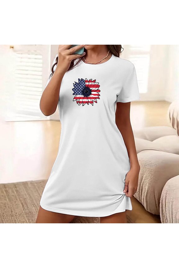 Womens Nightgown,Nightgowns for Women,Moisture Wicking,Short Sleeves,Printed,White,S(US:4)