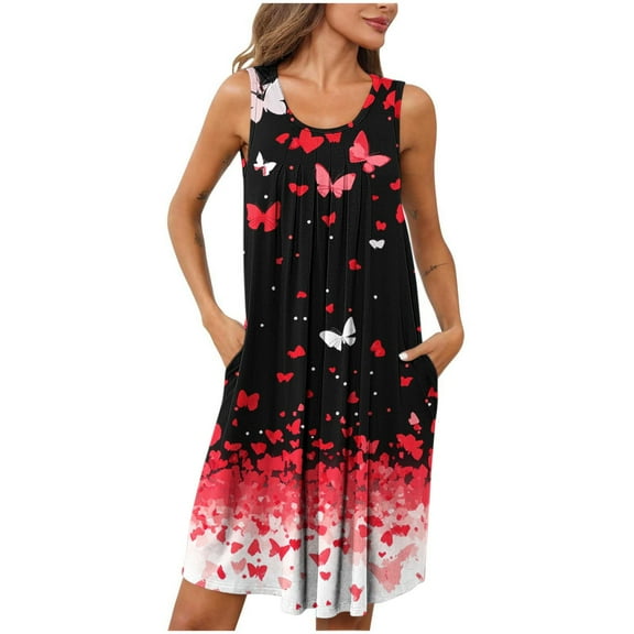 WJHWSX Womens Nightgown,Nightgowns for Women,Pockets,Breathable,Printed,Red,2XL