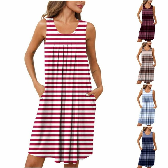 ATENAR Womens Nightgown,Nightgowns for Women,Sleepwear,Sleeveless,Pockets,Easy Care,Solid,Pink,S