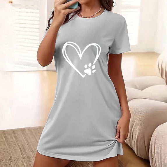 WJHWSX Womens Nightgown,Nightgowns for Women,Slip-On,Comfort Fit,Printed,Gray,L