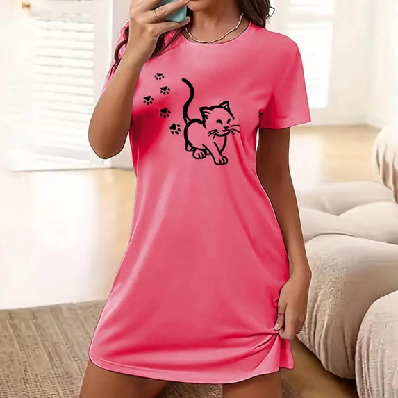 WJHWSX Womens Nightgown,Nightgowns for Women,Soft,Easy Care,Printed,Hot Pink,XL(US:10)