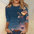thumbnail image 1 of WJHWSX Womens Tops,Tops for Women,Breathable,Crew Neck,Printed,Navy,S, 1 of 5