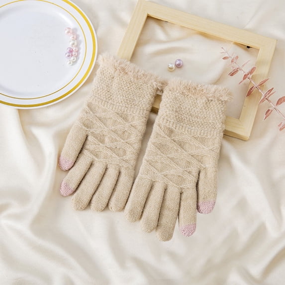 ATENAR Womens Gloves,Women Cold Weather Gloves,Warm,Knitted,Soft,Solid,Acrylic,Khaki,Free Size