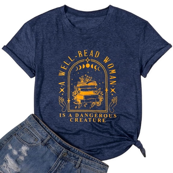WJJIAO Book Lover Shirts for Women Reading T-Shirt Gifts for Teacher Librarian Readers Bookworms Bibliophile