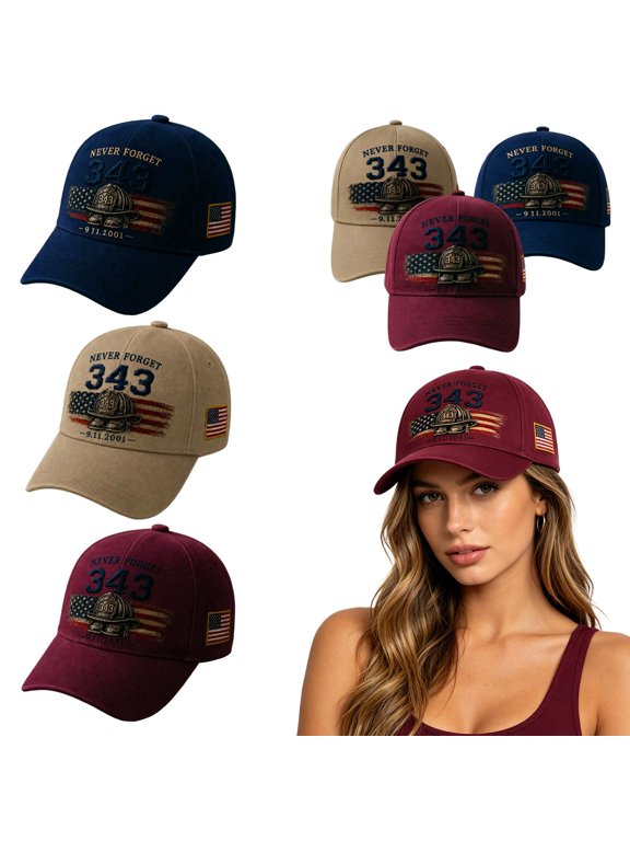 Never Forget 343 Memorial Cap, 25th Anniversary Remembrance Baseball Hat with Never Forget 343 Coin for Men Women 56-60cm