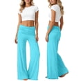 thumbnail image 1 of WJJIAO Teal Foldover Pants, Wide Leg High Fold Over Waist Palazzo Pant, Y2K Sweatpants Pants Fold Over Strechy Yoga, 1 of 7