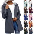 thumbnail image 1 of Hzzrkos Women Casual Lightweight Striped Lined Hooded Rain Jacket Windbreaker Zip Up Raincoats With Pockets For Outdoor Daily Travel Army Green L, 1 of 7