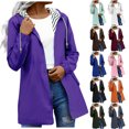 thumbnail image 1 of Hzzrkos Women Casual Lightweight Striped Lined Hooded Rain Jacket Windbreaker Zip Up Raincoats With Pockets For Outdoor Daily Travel Army Green L, 1 of 7