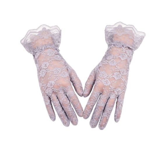 WJOSBXT 1Pair Women Lace Floral Short Gloves, Elegant Tea Party Wedding Bridal Gloves Gray