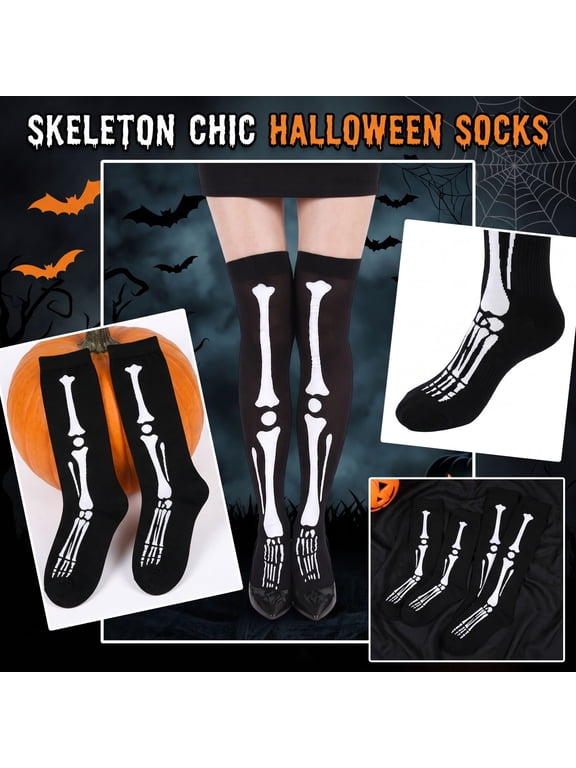 2026 Halloween Thigh High Socks Skeleton Bone Print Over The Knee Stockings Funny Festival Costume High Socks