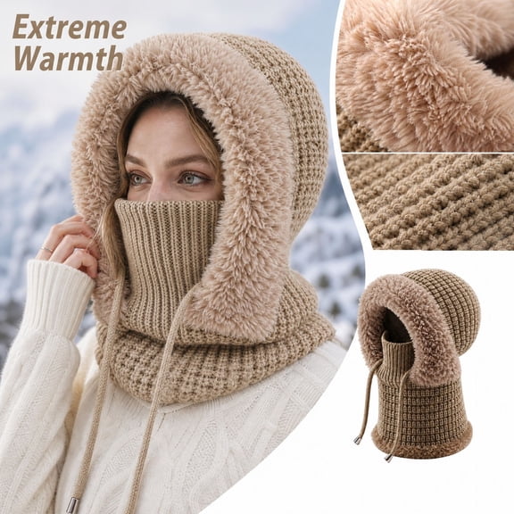 WJOSBXT 3 in 1 Beanie Hat with Scarf and Mask for Women 3 in 1 Winter Balaclava Cold Proof Hat Knitted Hats Wind Resistant Hooded