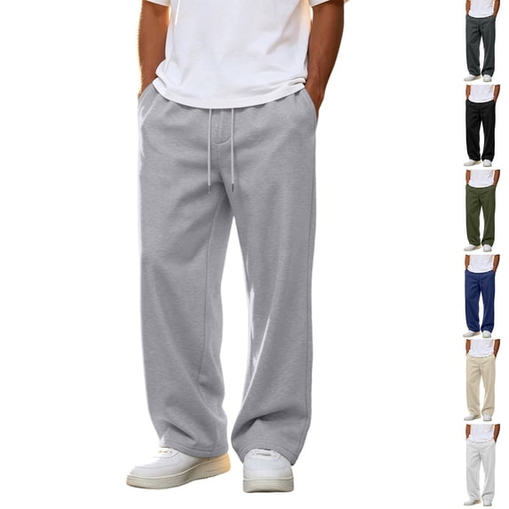 WJOSBXT Baggy Pants for Men Drawstring Wide Leg Sweatpants 2026 Big and Tall Workout Sweat Pants Lounge Loose Fit Elastic Waist Hiking Trousers with Pockets L