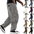 thumbnail image 1 of WJOSBXT Cargo Pants Mens Drawstring Corduroy Pants 2026 Wide Leg Baggy Joggers Multi Pocket Loose Lightweight Straight Leg Hiking Trousers 3XL, 1 of 9