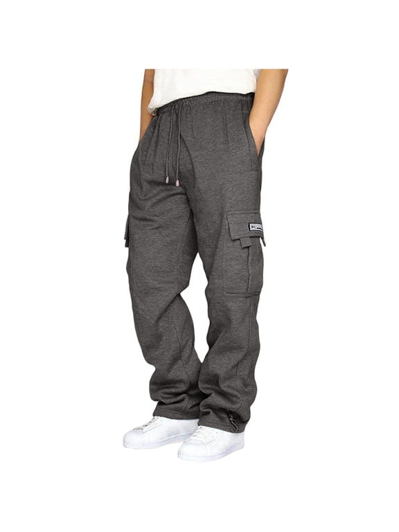 Cargo Pants Mens Drawstring Solid Baggy Sweatpants 2026 Wide Leg Big and Tall Athletic Carpenter Pants Multi Pocket Relaxed Fit Trousers XL