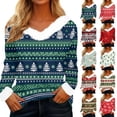 thumbnail image 1 of WJOSBXT Christmas Shirts for Women Faux Fur Trim V Neck Tops Funny Xmas Graphic Tees Fluffy Long Sleeve Holiday Pullover Tee Tops L, 1 of 6