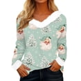 thumbnail image 1 of WJOSBXT Christmas Shirts for Women Faux Fur Trim V Neck Tops Funny Xmas Graphic Tees Fluffy Long Sleeve Holiday Pullover Tee Tops S, 1 of 5