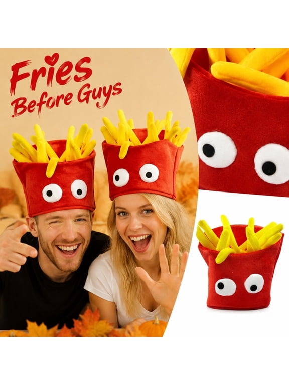 Funny French Fries Plush Hat, Novelty Fast Food Costume Headwear, Halloween Carnival Christmas Party Cosplay Dress Up Accessory Unisex