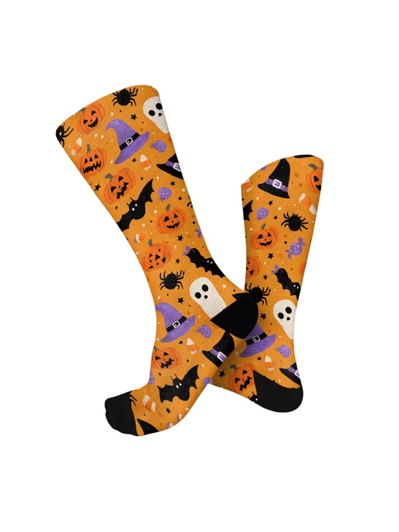 Halloween Compression Socks Men Women 2026 Witch Hat Bat Halloween Graphic Socks Funny Plus Size Moisture Wicking Sock Unisex
