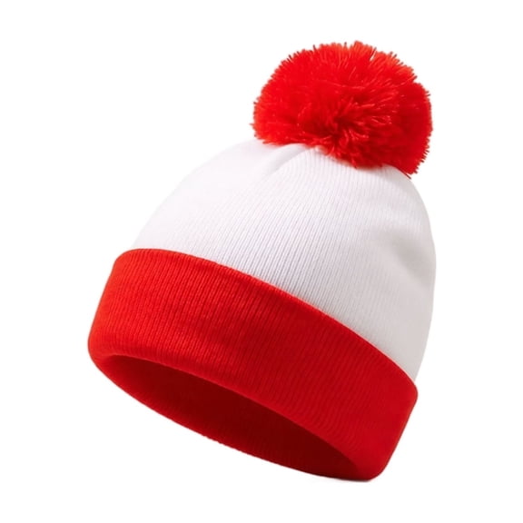 WJOSBXT Red and White Striped Pom Beanie Hat for Men Women, Halloween Christmas Costume Knit Hat with Pompom Red