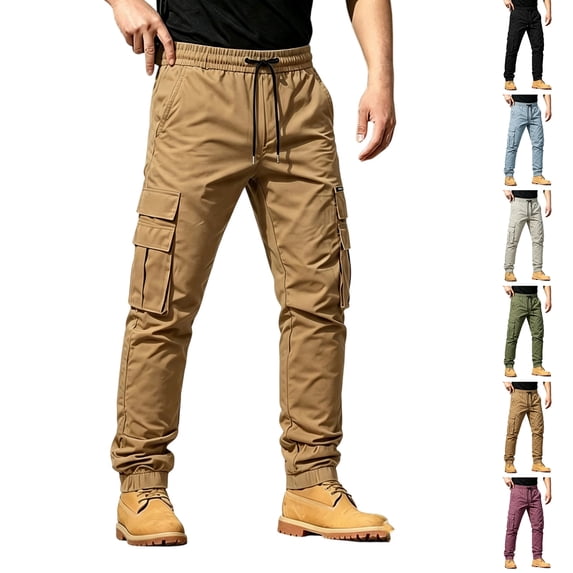 WJOSBXT Work Pants Mens Cuffed Cargo 2026 Water Resistant Ripstop Tapered Carpenter Pants Straight Leg Stretch Solid Outdoor Tactical Pants L