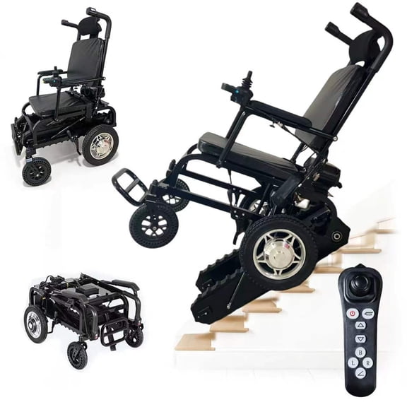 WJSHIPF Remote Control Electric Wheelchair-Crawler Stair Climbing, Lightweight Foldable with One-Click Switching,Support 180Kg/396Lb, Electric Stair Climbing Wheelchair for Elderly Travel & Daily Use