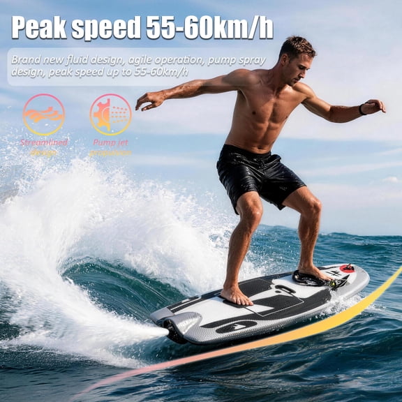 WJSHIPFOR High-Speed Electric Surfboard 12/15kw Water Jet Surf Board, 55/60 km/h Max-Speed, Battery Life Up 60-120 Min, IP67 Waterproof, Competition-Grade Hydrofoil Board