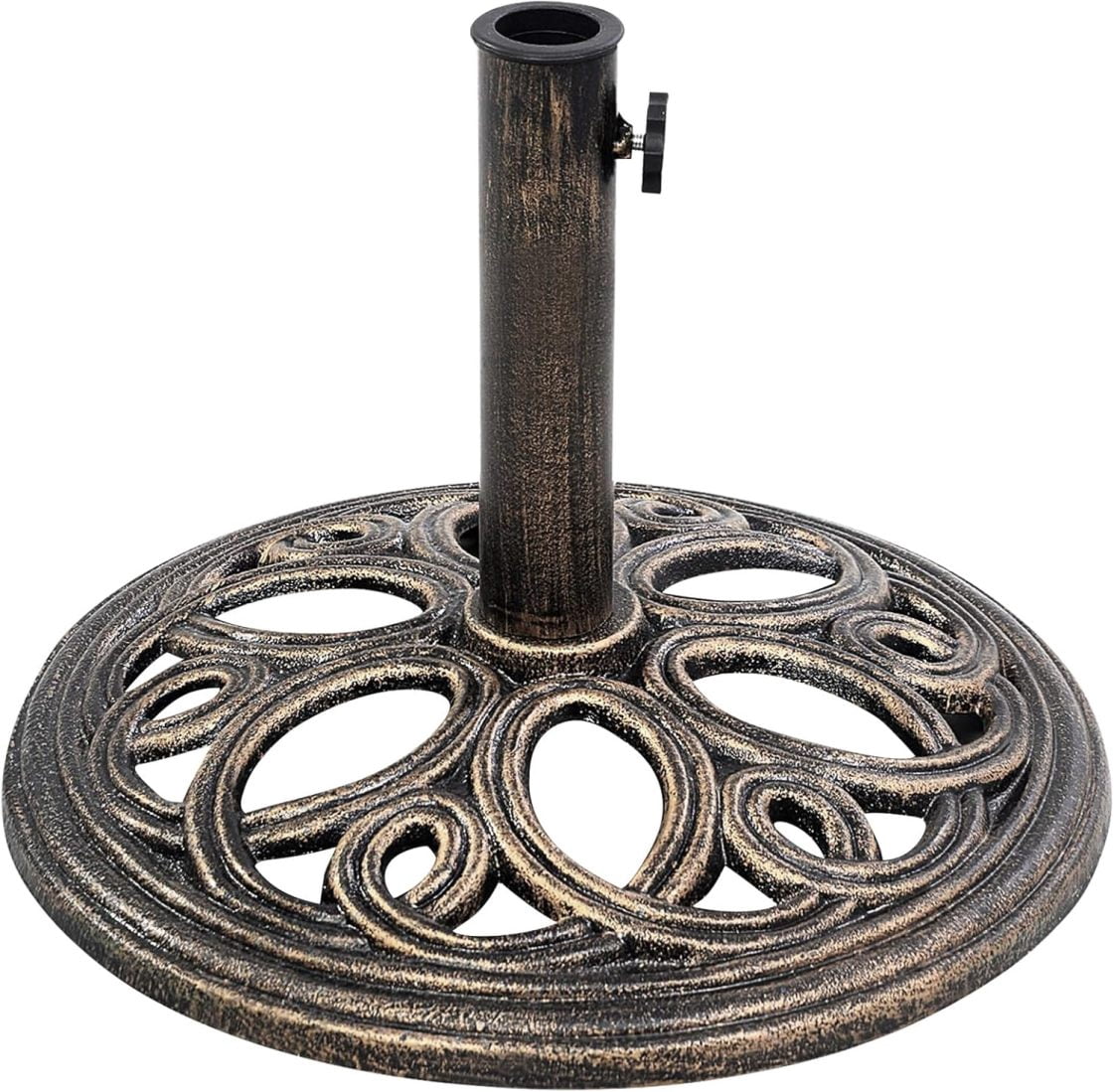WJSP 22 lbs Heavy Duty Umbrella Base, Round Parasol Holder with 3 Adapters for Φ1.38/Φ1.57/Φ1.9 Pole, Cast Iron Umbrella Base Stand with Beautiful Decorative Pattern, Easy Setup