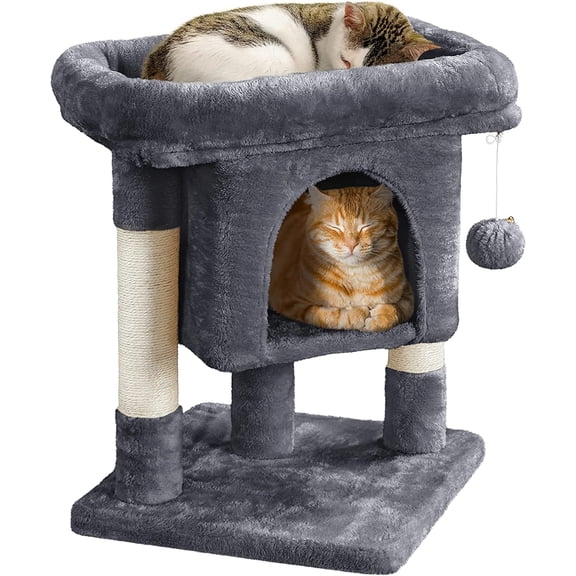 WJSP 23.5in Cat Tree  Sturdy & Stable, Space-Saving 3-Level Cat Tower with Plush Perch, Condo, Sisal Scratching Posts & Dangling Ball, Perfect for Apartments, Dark Gray