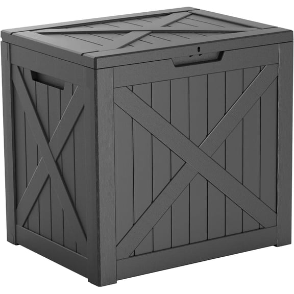 WJSP 32 Gallon Outdoor Storage Box Black 22.05x17.13x20.87in Resin Waterproof Lockable UV Resistant for Patio Cushions Gardening Tools Package