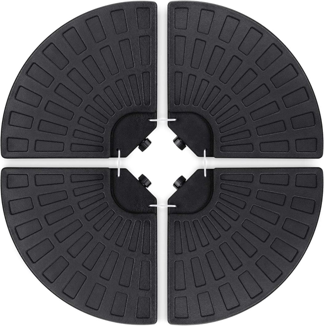 WJSP 4-Piece 158lb Capacity Cantilever Offset Patio Umbrella Circular Base Stand w/Carry Handles, Easy-Fill Spouts, Base Connector Hooks, UV Stability - Black