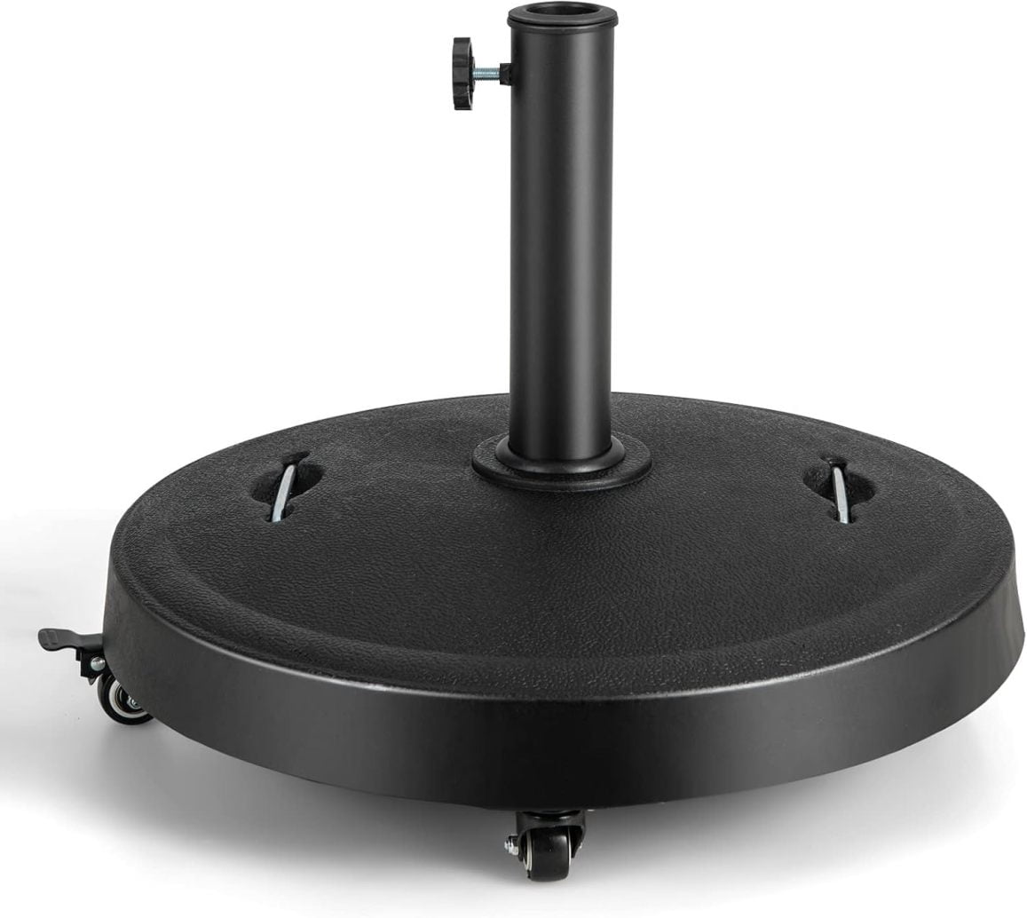 WJSP 51 lbs Patio Umbrella Base with Wheels, 20.5 Inches Heavy Duty Round Outdoor Umbrella Stand for 10 ft Table Market Offset Umbrella, Fit Umbrella Pole 1.5-1.9 inches, Weighted Umbrella Base