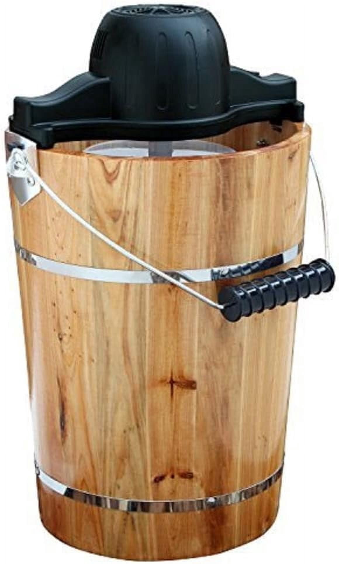 Wjsp Ice Cream Maker 6 Quart Brown Pine Wood Bucket Hand Crank Electric Dual Mode for Home